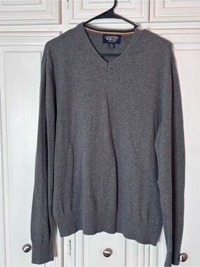 WHO.A.U Men’s Large Gray V-Neck 100% Cotton Sweater Preppy
